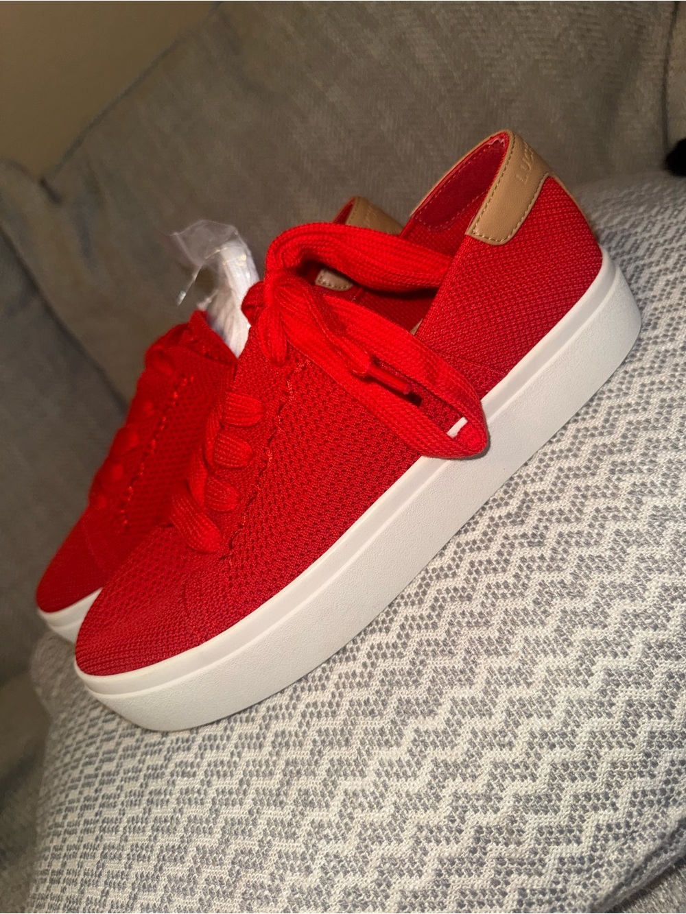 Lucky Brand Red Knit Platform Sneakers with White Sole